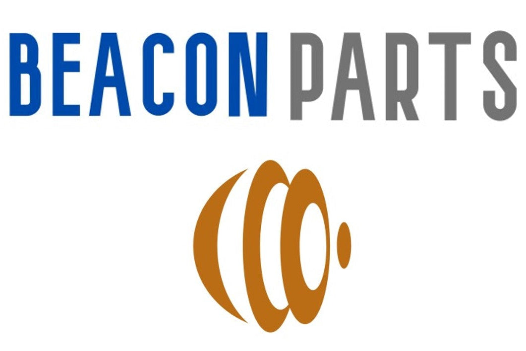 Beacon Parts logo with blue and gray text and a brown circular design on a white background